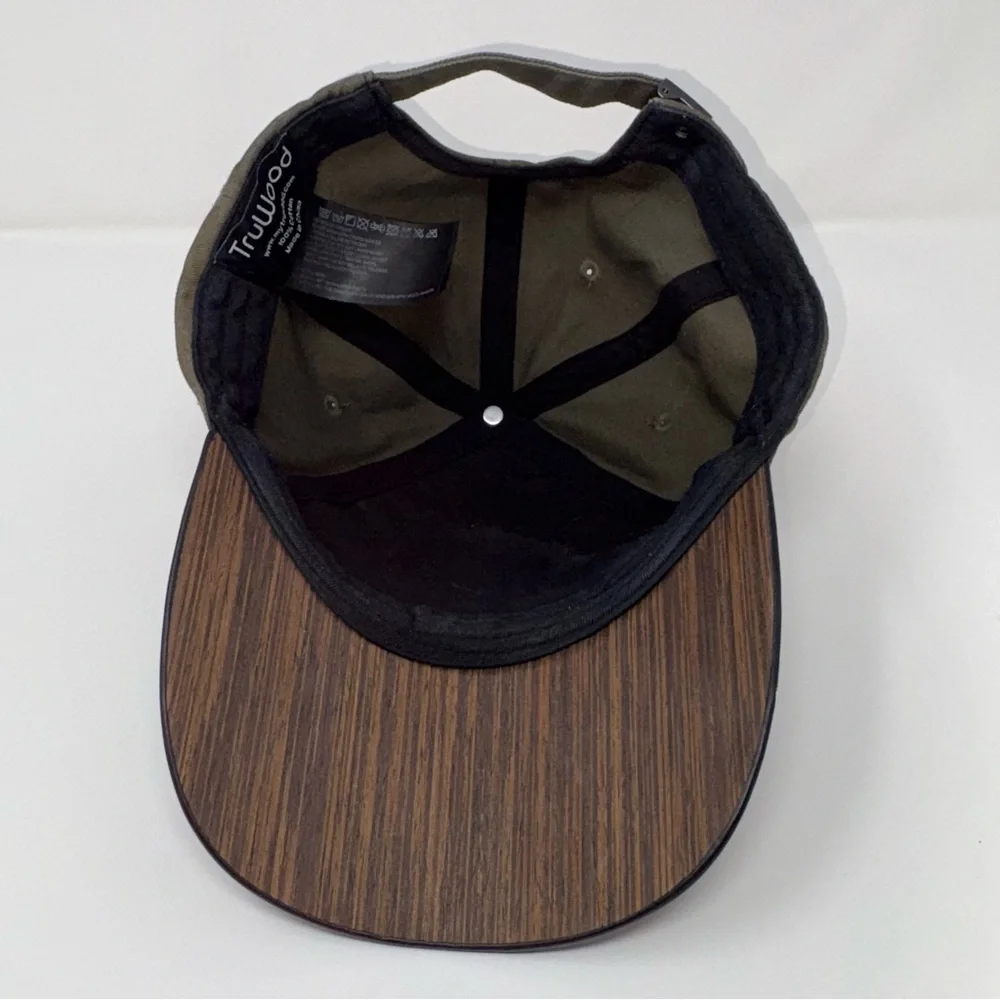TruWood Wooden Brim Baseball Hat cap Adjustable One Size Green Brown 100% Cotton - Picture 10 of 12